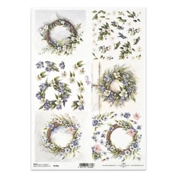 ITD Reispapier Decoupage Bastelpapier Serviettentechnik-R2386 Girlanden, violette Blumen