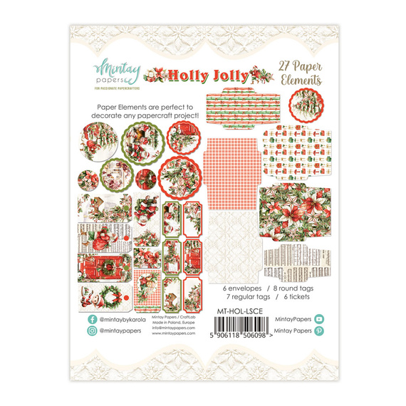 Papierumschläge und Anhänger - Mintay - Holly Jolly 27 Stück