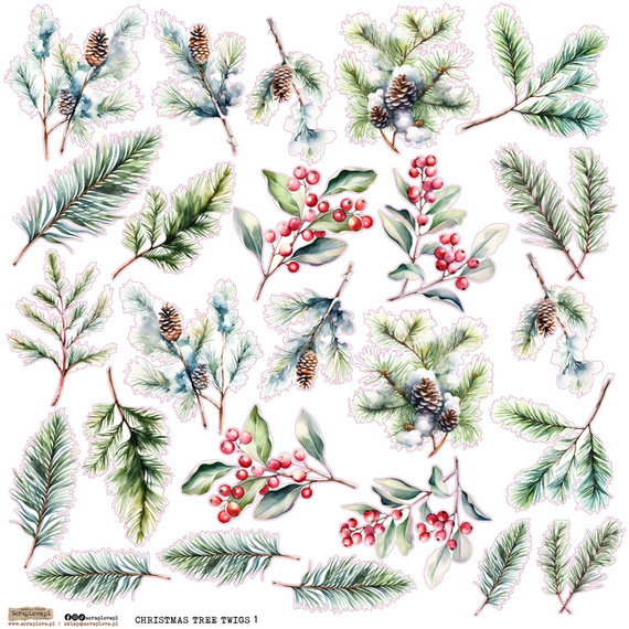 AUFKLEBER ScrapLove Dekor Stickers - Christmas Tree Twigs 1 - Weihnachtszweige 1