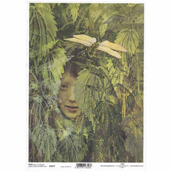 ITD Reispapier Decoupage Bastelpapier Weibliches Gesicht, Pflanzen R2077 