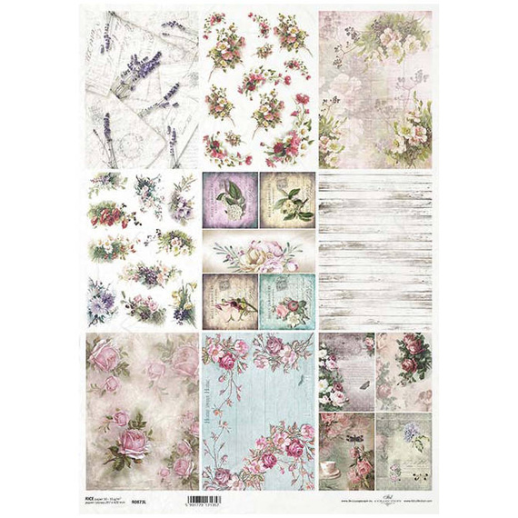 ITD Reispapier Decoupage Bastelpapier, A3 873L Bretter, Blumen