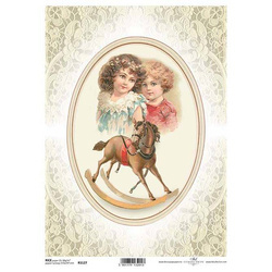 ITD Reispapier Decoupage Bastelpapier, Schaukelpferd, Spitze, dekoratives Oval R1127