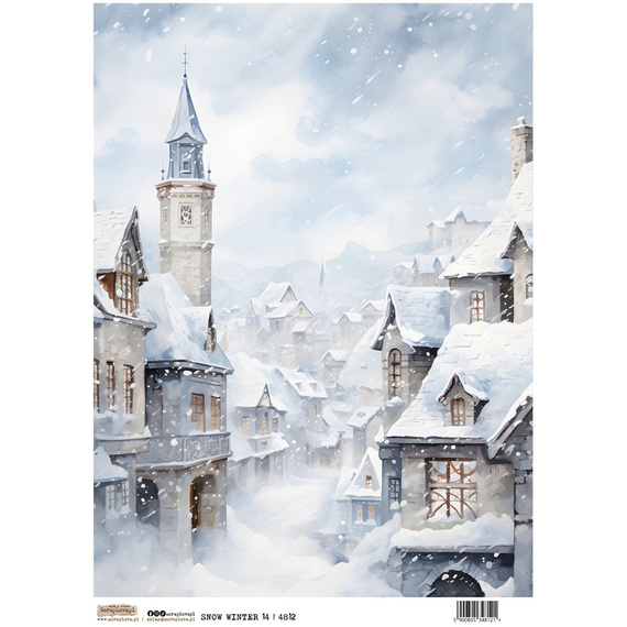 Reispapier Decoupage Bastelpapier A4 - Scraplove - Winter Pastel City 1 - Winterliche Pastellstadt 1
