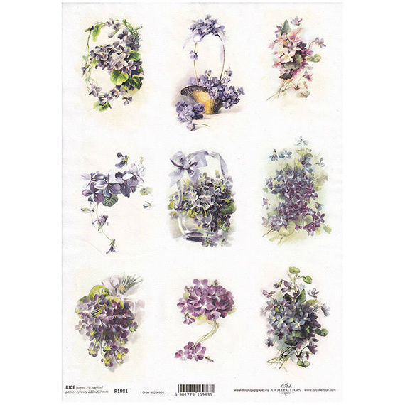 ITD Reispapier Decoupage Bastelpapier Serviettentechnik, A4 R1981 Frühlingsblumen, Veilchen