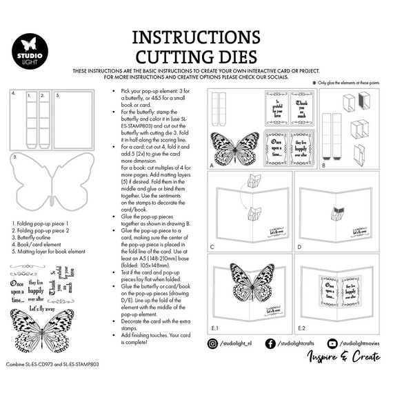 STUDIOLIGHT - Stanzform Präge Stanzschablone Cutting Die -  Butterfly Pop-up 