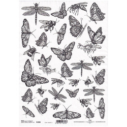 ITD Reispapier Decoupage Bastelpapier Softpapier Serviettentechnik, R1886 Schmetterlinge, Libellen, Insekten