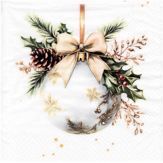 SERVIETTEN 1 Stück Motivservietten Decoupage Napkin 33x33cm, White Bauble