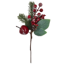 Weihnachtszweig mit Tannenzapfen, gefrosteten Weißdornfrüchten und Apfel - 1St