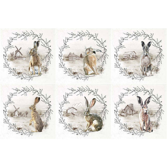 ITD - Reispapier-Set - RSM052 - Hasen mit Blumenkränzen und Ansichten