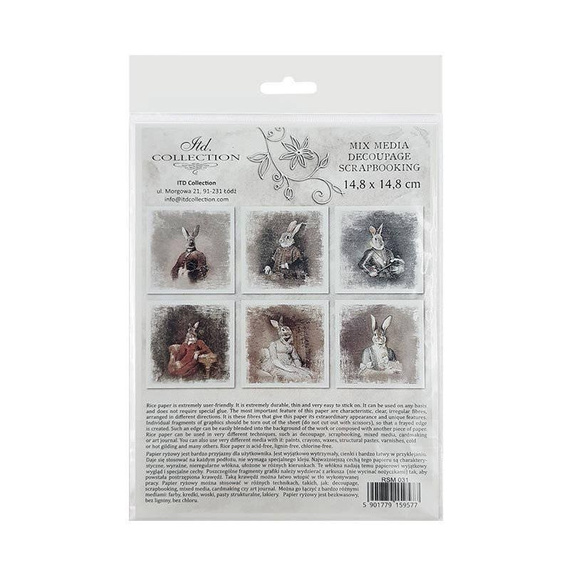 ITD Reispapier Decoupage Bastelpapier, RSM031 - Hasen