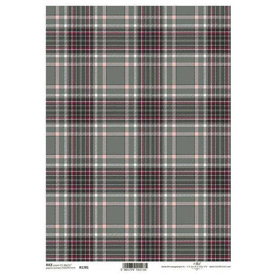 ITD Reispapier Decoupage Bastelpapier Serviettentechnik-R1781 Kariert, Grau