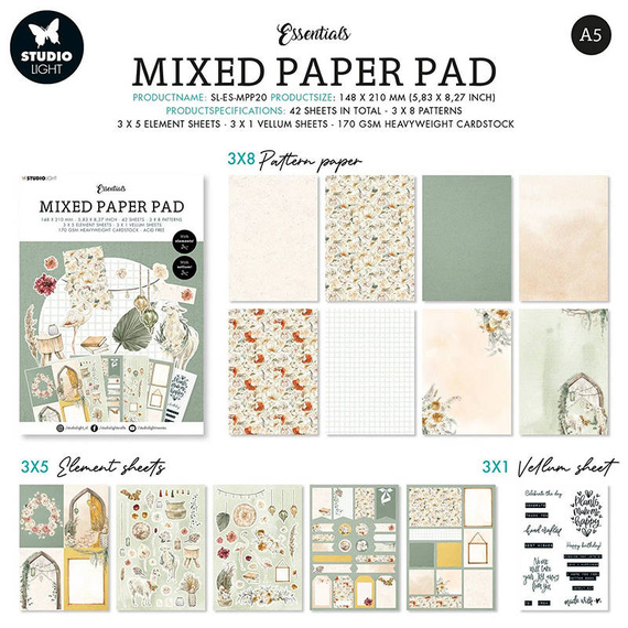 STUDIO LIGHT 42Blatt A5 Papierset + Elemente Scrapbooking Papier Bohemian Spring