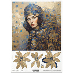 ITD Reispapier Decoupage Bastelpapier Serviettentechnik-R2404 Frau Blumen - Inspiriert von Klimt