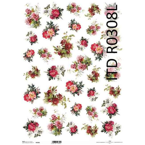 Reispapier für Decoupage A3 ITD-0308L Blumen Rosen