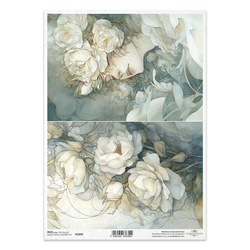Reispapier für Decoupage A4 - weiße Rosen, Gesicht einer Frau mit Blumen - R2690 - Itd Collection 