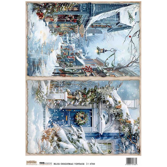 Reispapier A4 - ScrapLove - Christmas Blue Vintage 3 - Weihnachten blau retro
