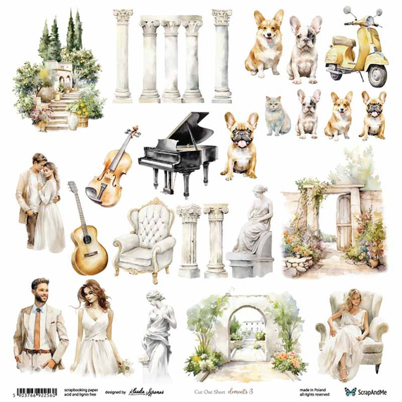 SCRAPandME 30x30cm einseitig Scrapbooking Papier 250g, Elements 3 