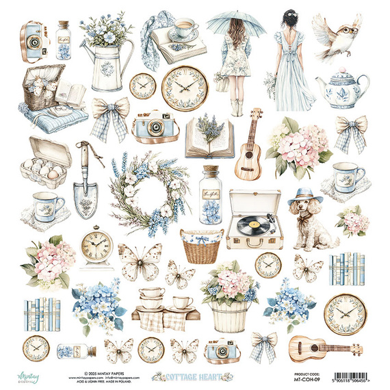Papier mit Scrapbooking-Elementen 30x30 - Mintay - Cottage Heart