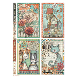 Reispapier für Decoupage A4 - Furry Friends - 4 karten runde Dekore - Stamperia