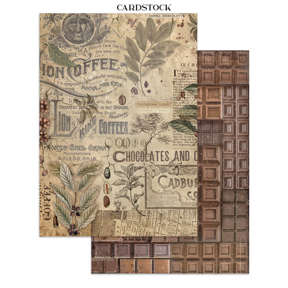 Set aus Junk Journal-Papieren, Aufklebern und Elementen - Coffee & Chocolate - Stamperia 