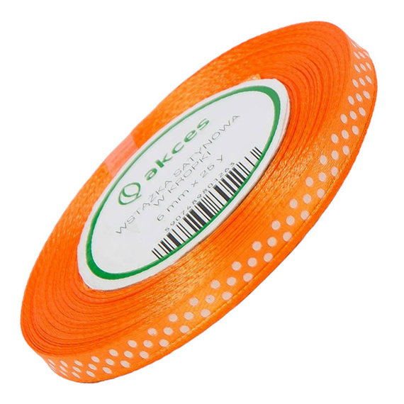 Satinband mit Punkten 6 mm - ca. 22 m - orange 