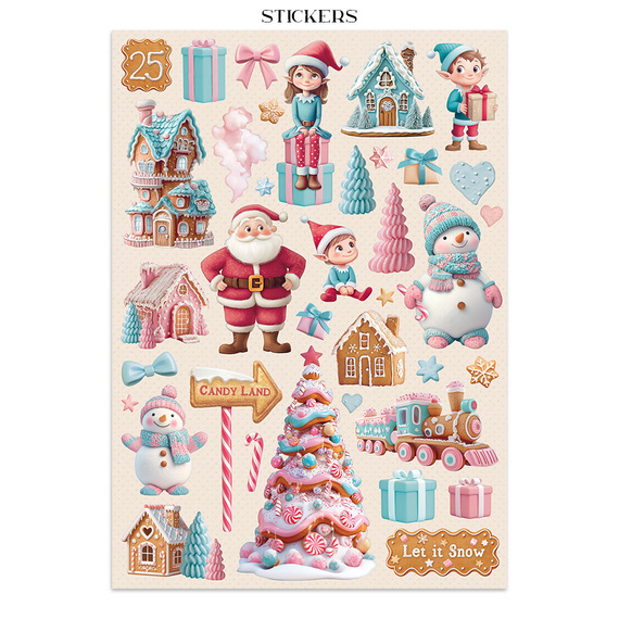 Set aus Junk Journal-Papieren, Aufklebern und Elementen - Candy Christmas - Stamperia