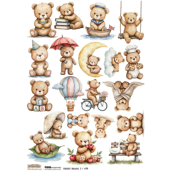 Reispapier Decoupage Bastelpapier A4 - Scraplove - Teddy Bears 3