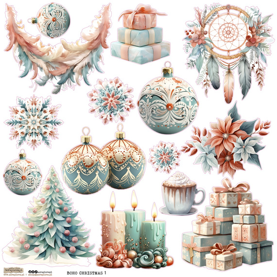 AUFKLEBER ScrapLove Dekor Stickers - Boho Christmas 1 - Boho-Weihnachten 1 