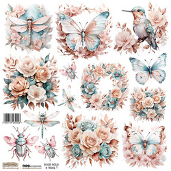 AUFKLEBER ScrapLove Dekor Stickers - Rose Gold & Teal 1 Schmetterlinge Libellen Blumen