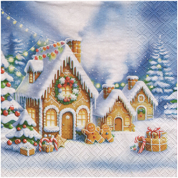 SERVIETTEN 1 Stück Motivservietten Decoupage Napkin 33x33cm - Lebkuchenhäuser