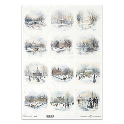 Reispapier Decoupage Bastelpapier für Decoupage A3 ITD-1265L Winteransichten Eislaufbahn