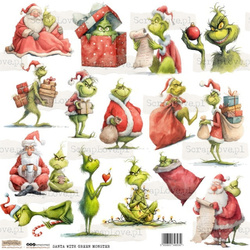 AUFKLEBER papier - ScrapLove - Santa with Green Monster Grinch - Weihnachten