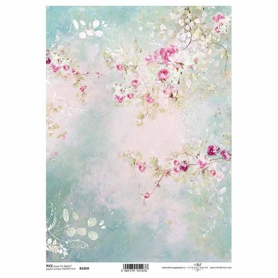 Reispapier für Decoupage, Frühling Shabby Chic, Hintergrund, Tapete, Aquarell ITD-R1669 - A4