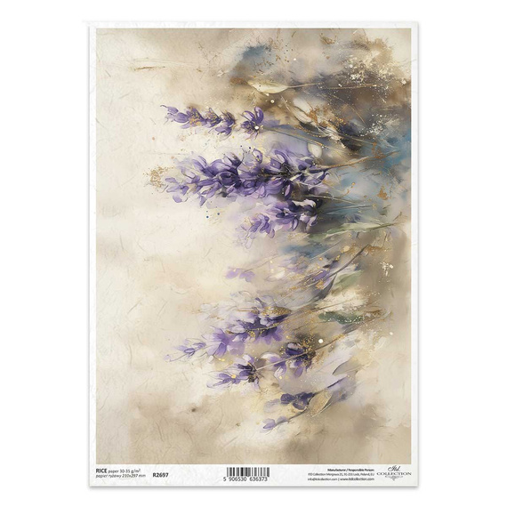 Reispapier für Decoupage A4 - florale Motive, lavendel - R2697 - Itd Collection 