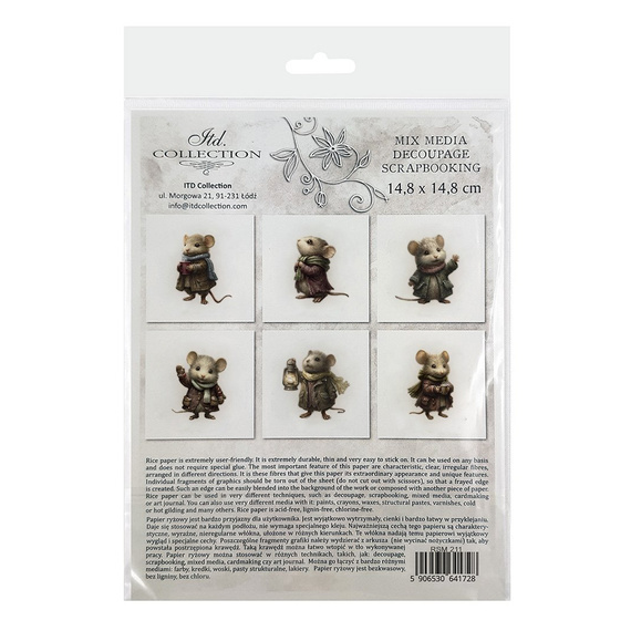Reispapier-Set - Mäuse, Vintage-Stil, Winter - RSM211 - Itd Collection