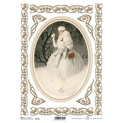 ITD Reispapier Decoupage Bastelpapier, Frau, Medaillon, Winter R1130