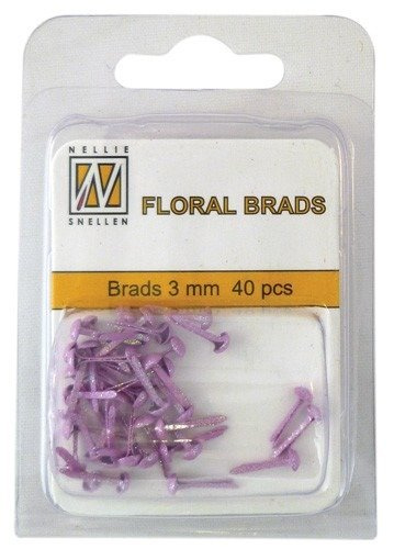 NELLIE'S Metall Brads mit Glitzer 3mm/40Stk. - Papierverschlüsse, rosa