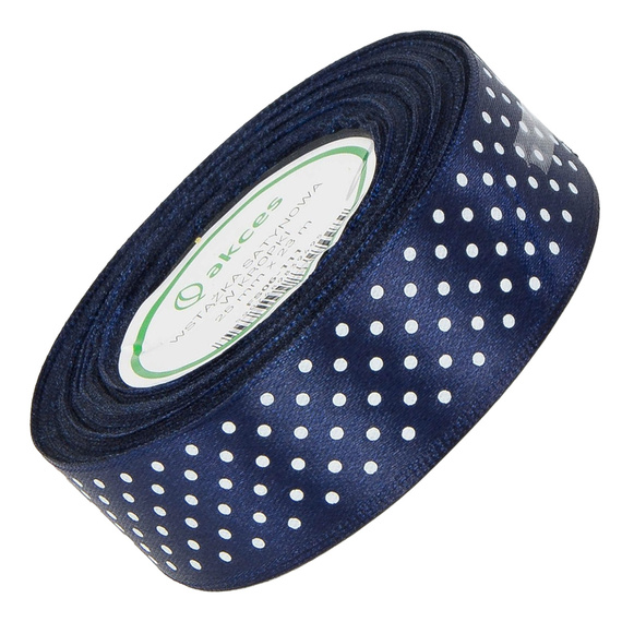 Satin-Punktband 25 mm - marineblau 111 - 23 m - Dekoband