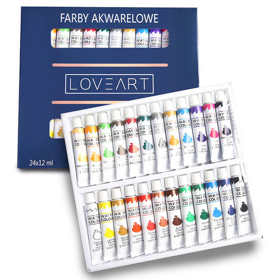 LOVEART Aquarellfarben Malset – Komplettset mit 24 Farben, Pinseln, Block & Palette