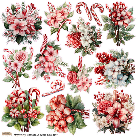 AUFKLEBER ScrapLove Dekor Stickers - Christmas Candy Bouquet 1 - Weihnachtsbonbonsträuße