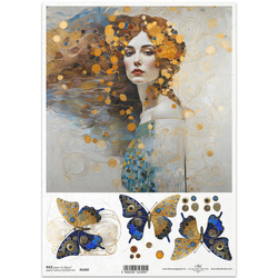 ITD Reispapier Decoupage Bastelpapier Serviettentechnik-R2400 Frau Schmetterlinge - Inspiriert von Klimt