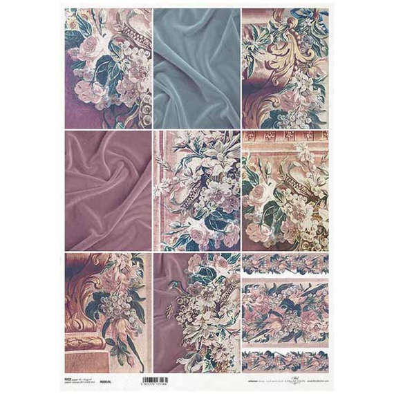 ITD Reispapier Decoupage Bastelpapier A3 Stoff, Blumenstrauß R959L