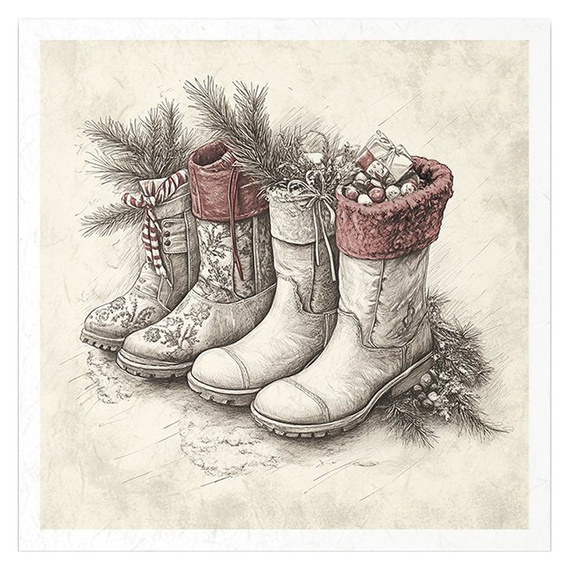 Reispapier-Set - Schlittschuhe, Weihnachtsmann, Schuhe, Geschenktüte, Kugeln - RSM197 - Itd Collection