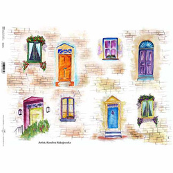 ITD Reispapier Decoupage Bastelpapier Serviettentechnik-R317L - A3 Fenster-Tür-Mauerwerk