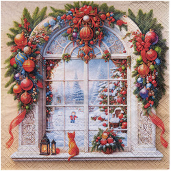 SERVIETTEN 1 Stück Motivservietten Decoupage Napkin 33x33cm -  Weihnachtsfenster
