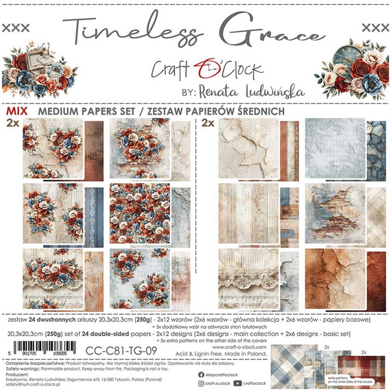 Scrapbooking Papier Set 20x20 - Craft o'clock - Timeless Grace mix