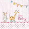 SERVIETTEN 1 Stück Motivservietten Decoupage Napkin 33x33cm - Hallo Baby hellrosa