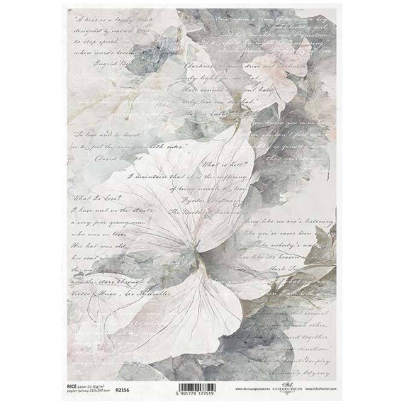 ITD Reispapier Decoupage Bastelpapier Softpapier Serviettentechnik, Blumen, Schreiben R2156