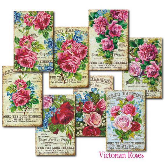 DECORER Satz von 24St Scrapbooking-Papieren, 7x11 cm - Victorian Roses Viktorianische Rosen