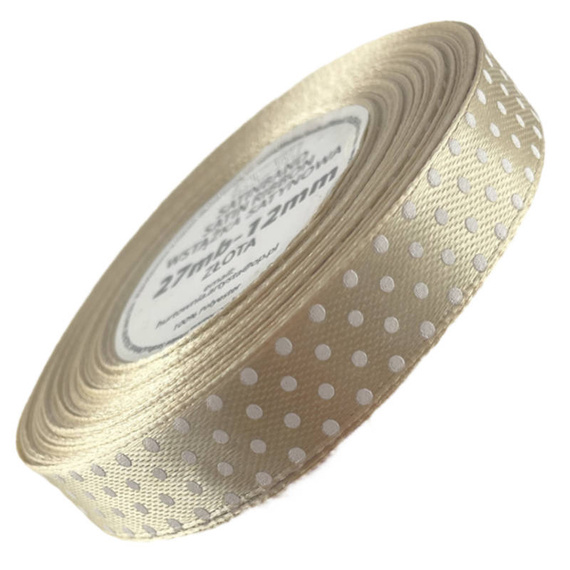 Satinband mit Punkten 12 mm - Hellgold - 22 lfm